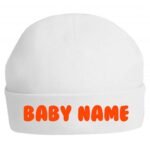 Twinkle Hands – Personalised Baby Cap Beanie – Orange font