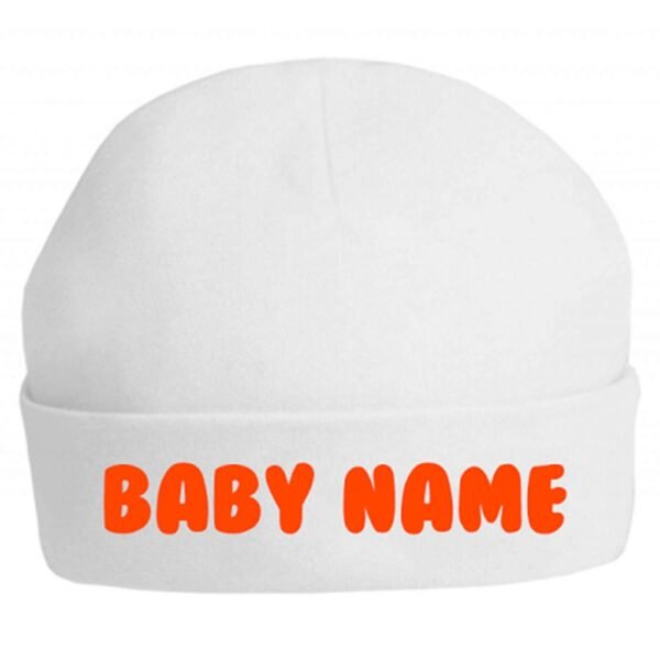 Twinkle Hands – Personalised Baby Cap Beanie – Orange font