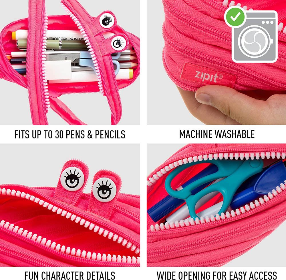 Zipit – Monster Pencil Case Holds Up to 30 Pens – Pink