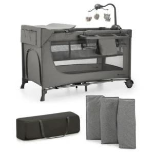 Kinderkraft – Joy 2 Travel Cot With Accessories – Dark Grey