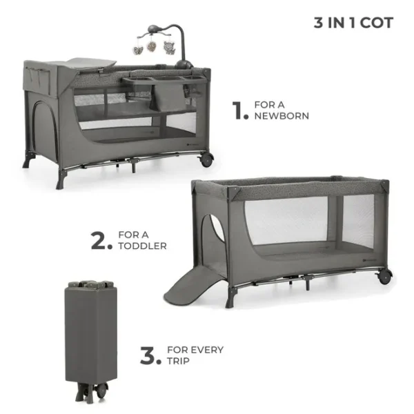 Kinderkraft – Joy 2 Travel Cot With Accessories – Dark Grey