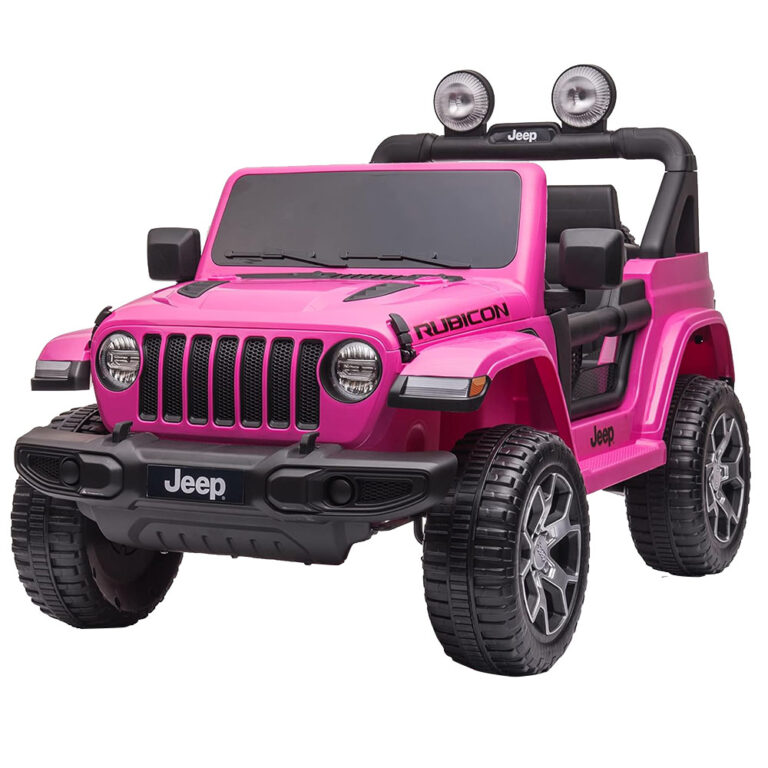 Jeep Rubicon 12V Licensed Electric Ride-On Car for Kids – Pink - Remote Control & LED Lights