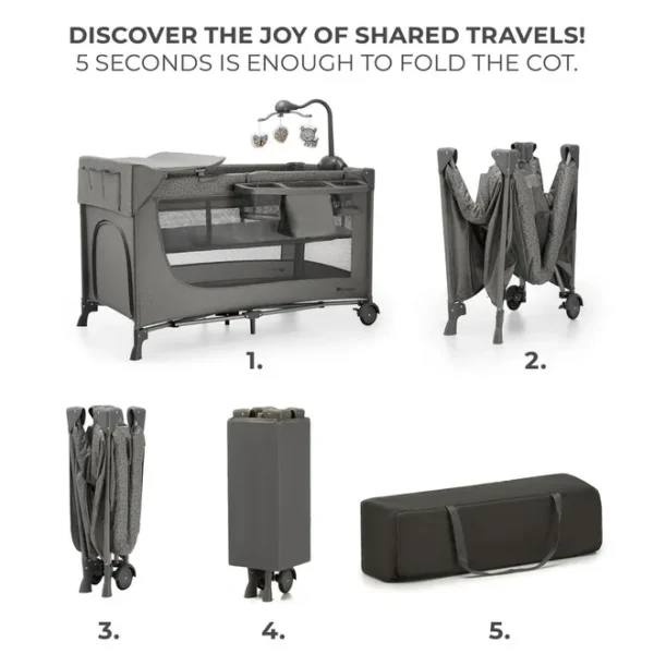 Kinderkraft – Joy 2 Travel Cot With Accessories – Dark Grey