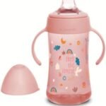 Suavinex Pink Feeding Bottle With Handle Non Spill Spout – +12m