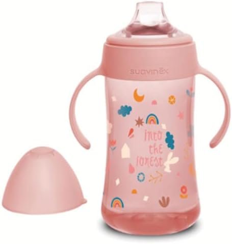 Suavinex Pink Feeding Bottle With Handle Non Spill Spout - +12m