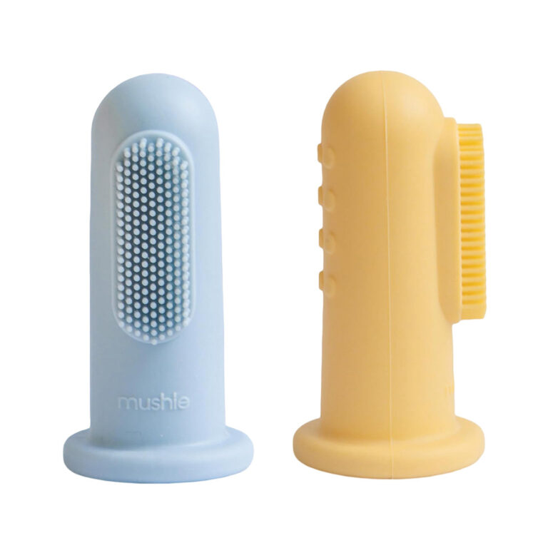 Mushie - Finger Toothbrush Powder Blue/Pale Daffodil