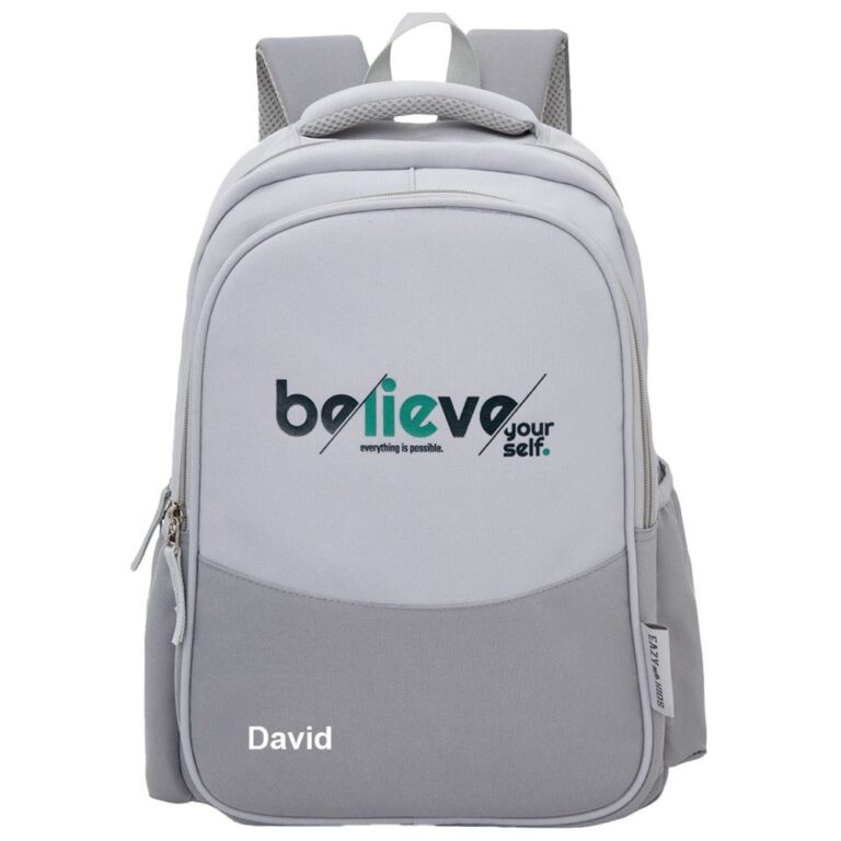 Eazy Kids - 15.3” Lightweight School Backpack for Kids – Believe Yourself Design, Grey