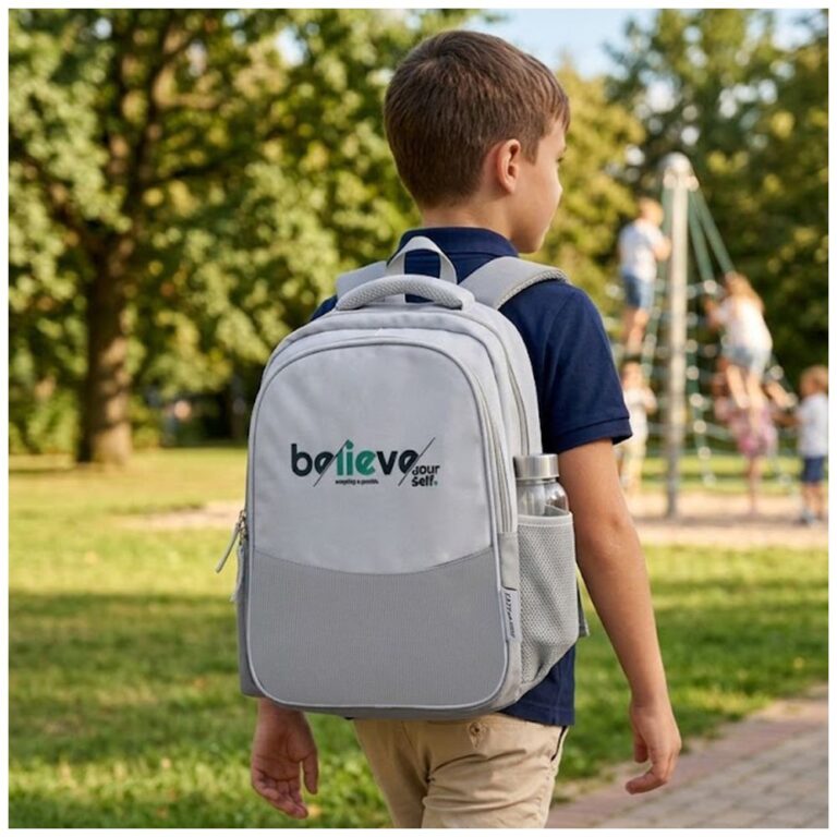 Eazy Kids - 15.3” Lightweight School Backpack for Kids – Believe Yourself Design, Grey