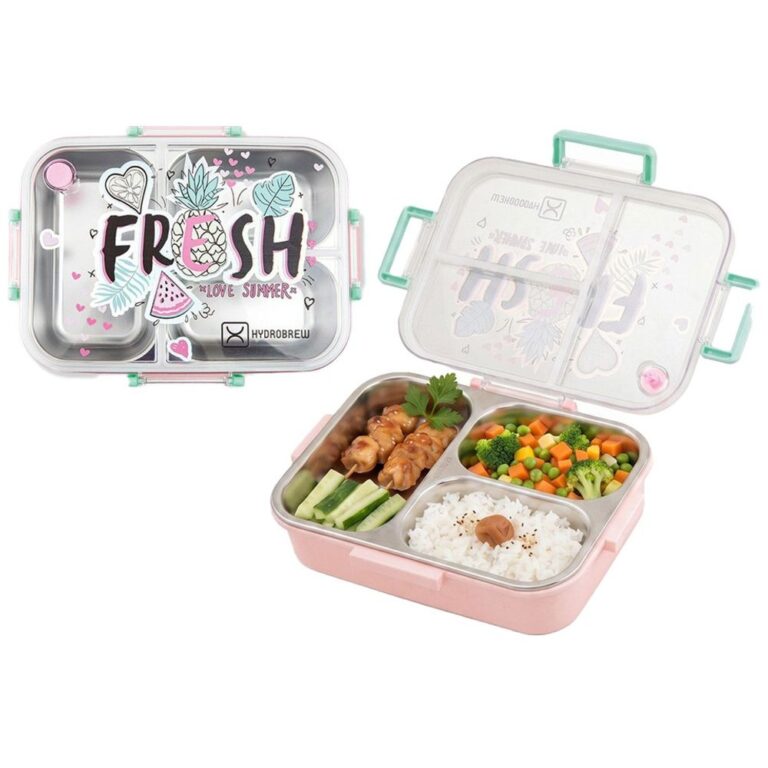 Hydrobrew - Steel Core Bento Lunch Box 3 Compartment 750ml – Fresh Pink