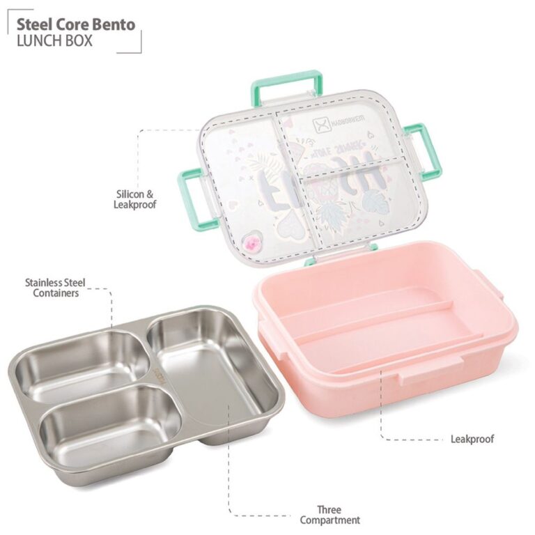 Hydrobrew - Steel Core Bento Lunch Box 3 Compartment 750ml – Fresh Pink
