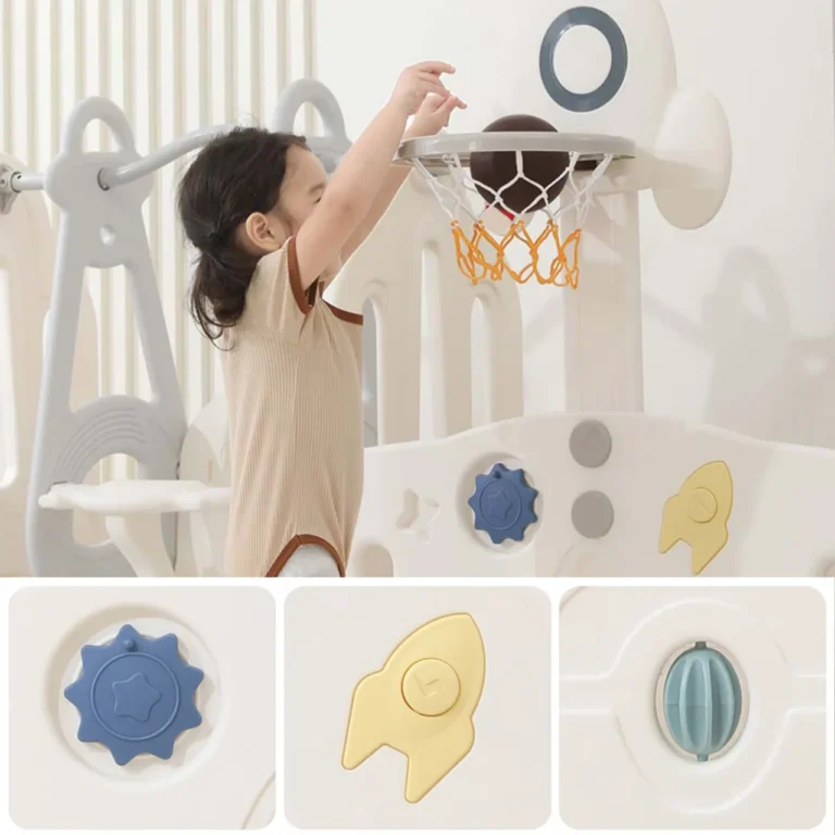 Little Story Space Portable Playpen with Basketball Hoop | Safe & Foldable
