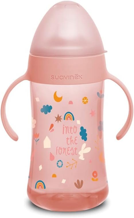 Suavinex Pink Feeding Bottle With Handle Non Spill Spout - +12m