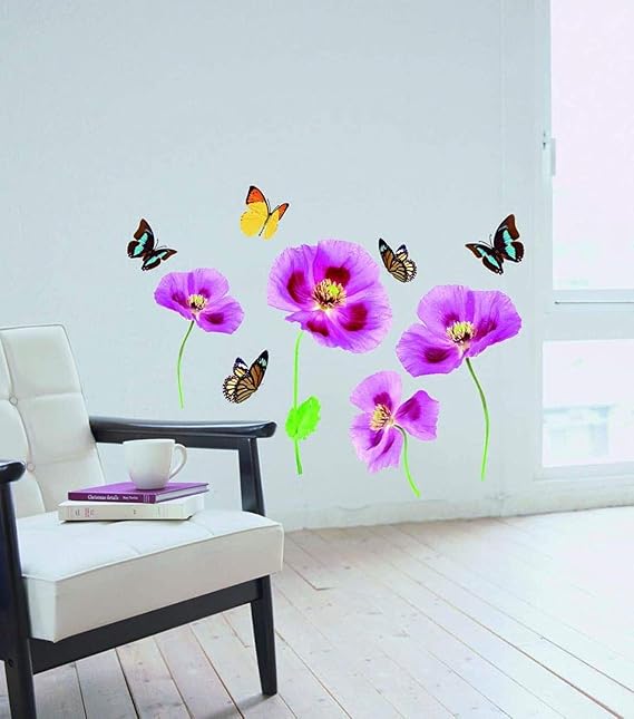 StickieArt Butterflies And Purple Tulips Wall Decal - Medium - 50 x 70 cm