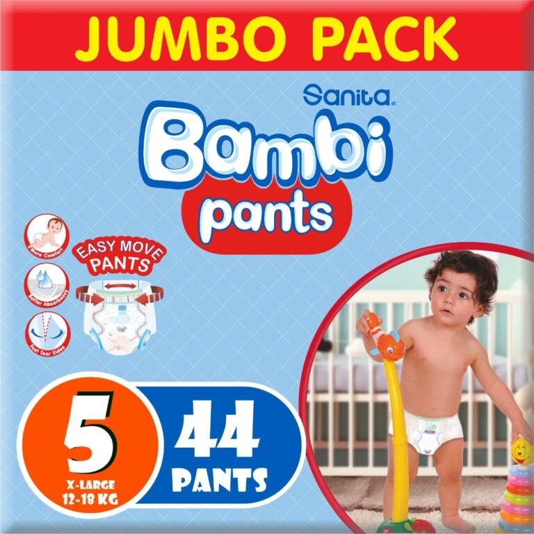 Sanita Bambi - Pants Jumbo Pack, Size 5, X Large 12-18 KG, 44 Count