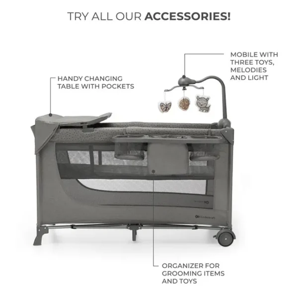 Kinderkraft – Joy 2 Travel Cot With Accessories – Dark Grey