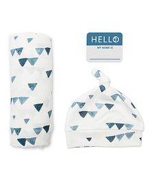 Lulujo - Bamboo Hat & Swaddle Blanket - Navy Triangles