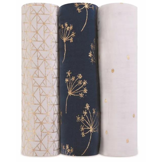 Classic Metallic 3 Pack Swaddles- Gold Deco