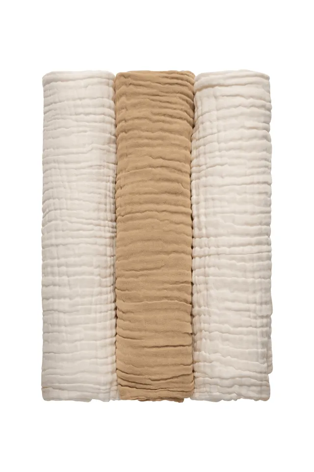 Anvi Baby - 100% Organic Cotton Muslin Bath Towel - Cloud & Sand - 3pcs