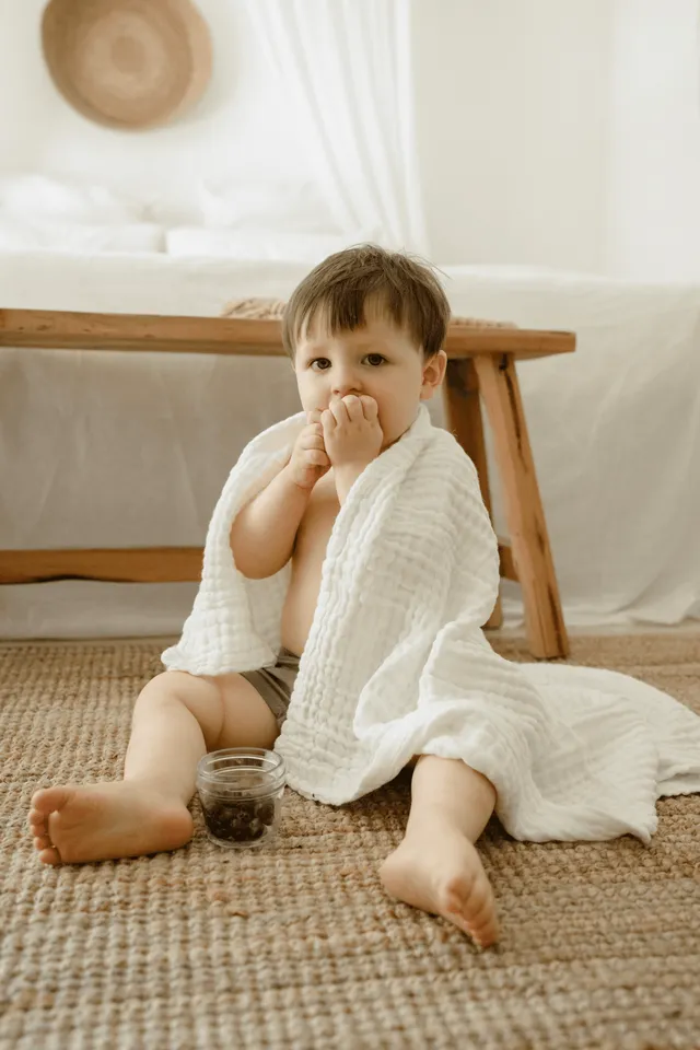 Anvi Baby - 100% Organic Cotton Muslin Bath Towel - Mint & Cloud - 3pcs
