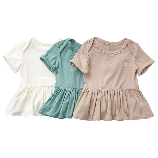 Anvi Baby - 3pc-Set - Organic Bamboo Spandex Onesie Dress - Mocha_3-6M