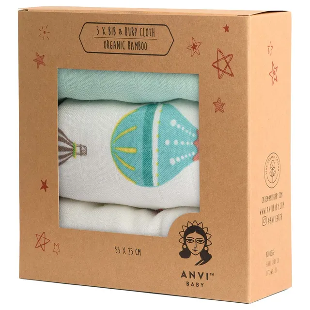 Anvi Baby - Burp & Bib Cloth - Pack of 3 - Balloons