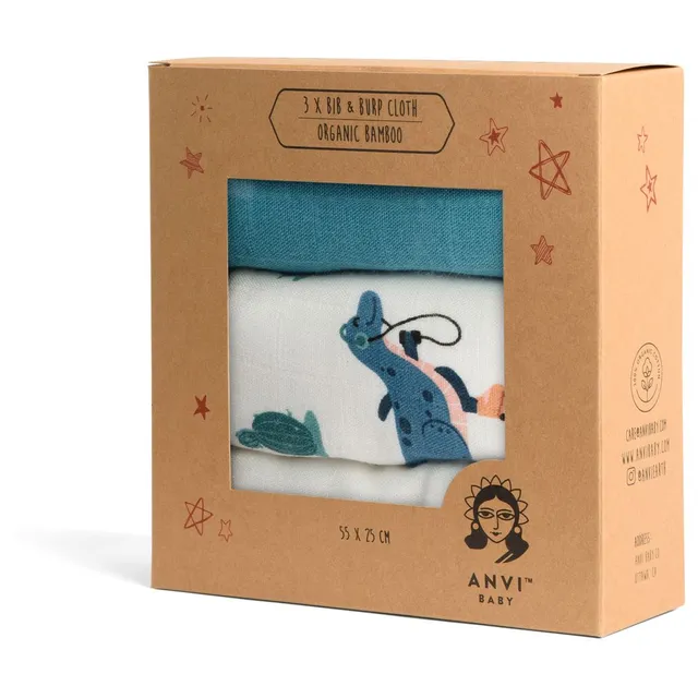 Anvi Baby - Burp & Bib Cloth - Pack of 3 - Dino Circus