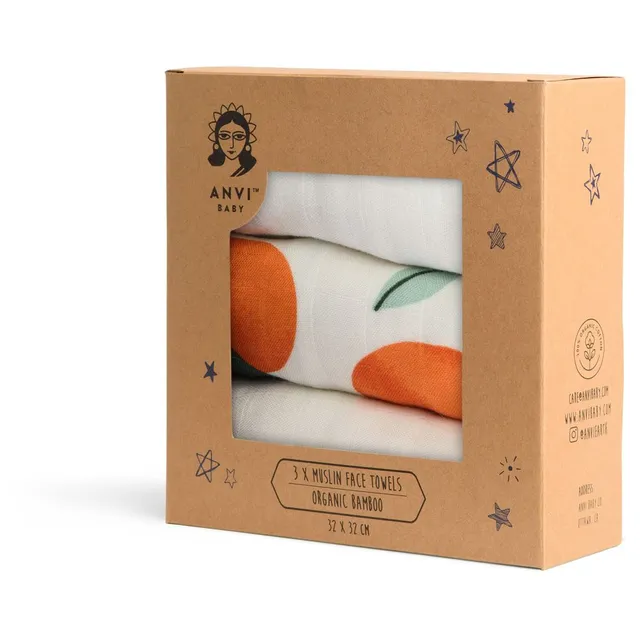 Anvi Baby - Face Cloth - Pack of 3 - Orange Orchard