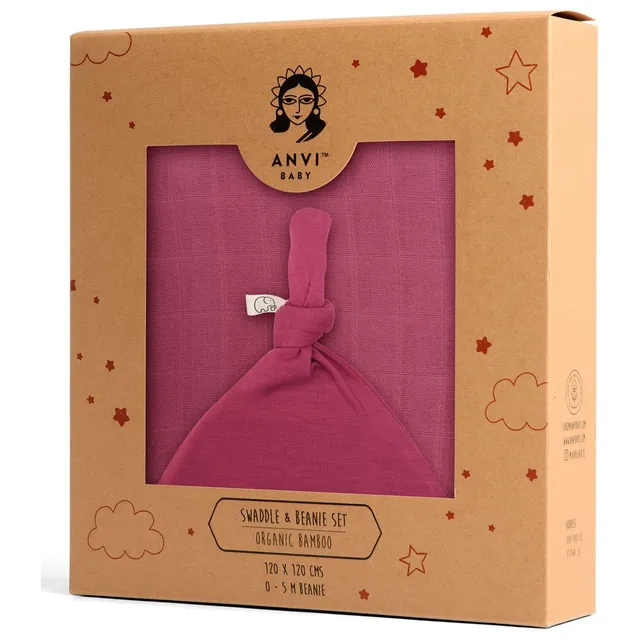 Anvi Baby - Organic Bamboo Beanie & Swaddle Set - Purple Rain