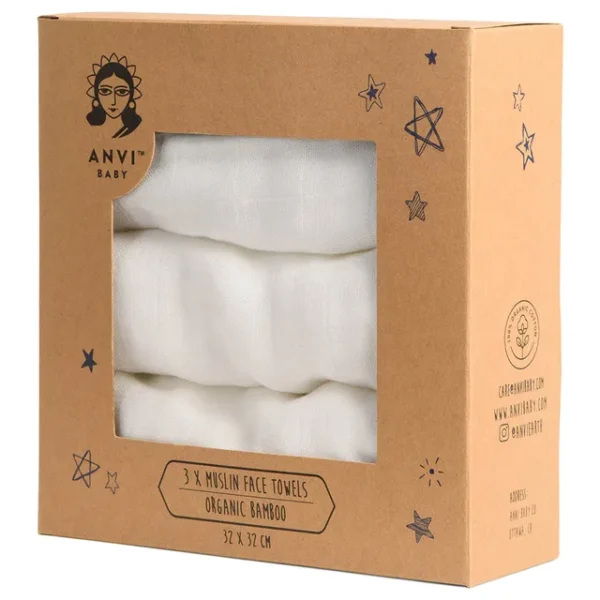 Anvi Baby – Organic Bamboo Face Cloth Pack Of 3 – White