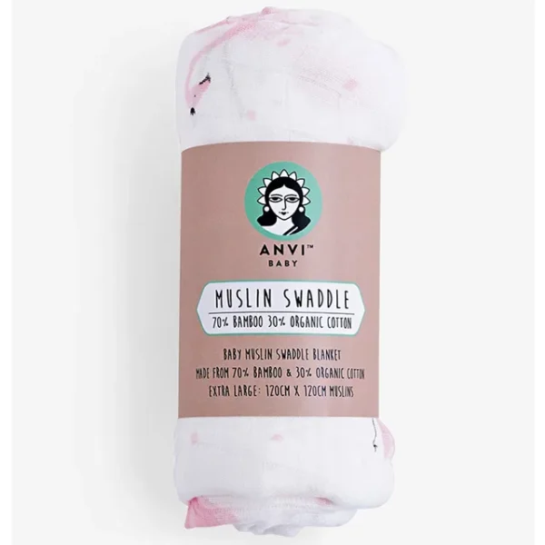 Anvi Baby – Organic Bamboo Muslin Swaddle Wrap – Flamingo