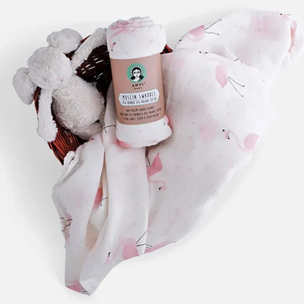 Anvi Baby – Organic Bamboo Muslin Swaddle Wrap – Flamingo