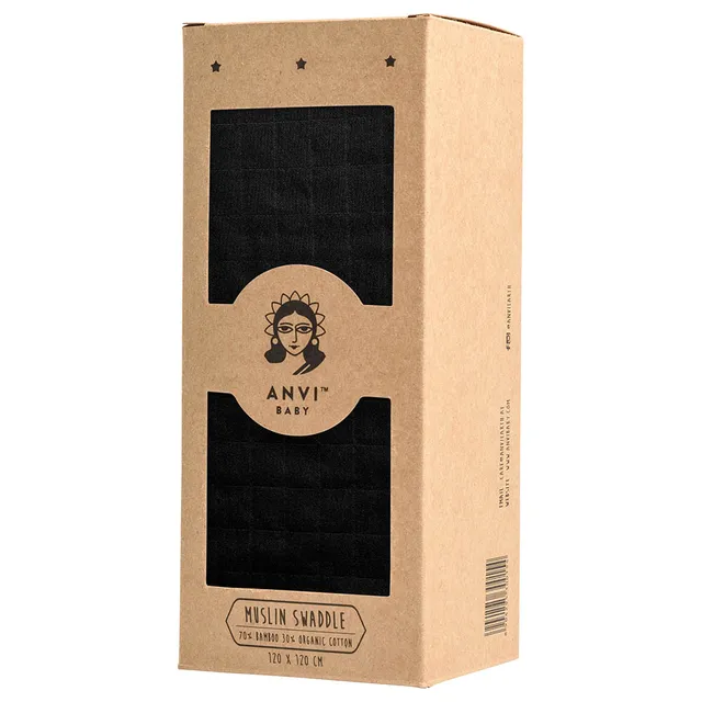 Anvi Baby - Organic Bamboo Swaddle 120x120 - Charcoal Black