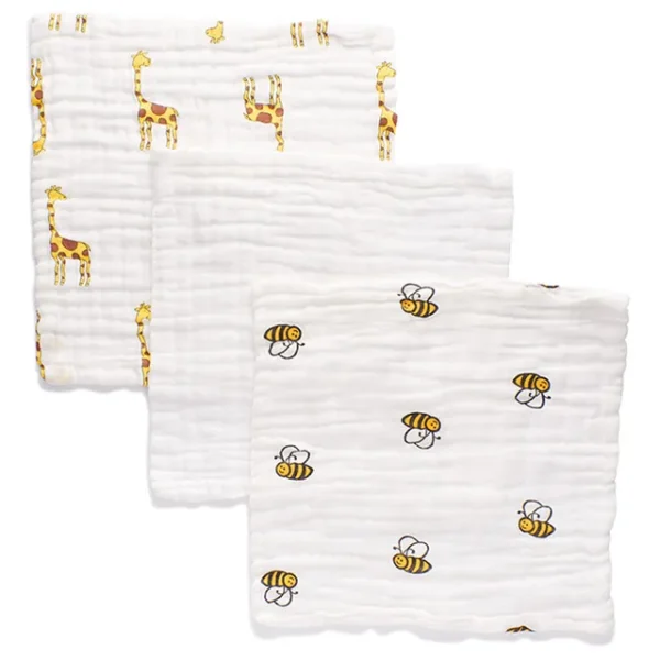 Anvi Baby – Organic Muslin Face Cloth 3pc – Yellow Creatures