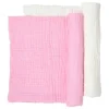 Anvi Baby – Set Of 2 Organic Muslin Bath Towel- Pink & White