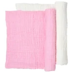 Anvi Baby – Set Of 2 Organic Muslin Bath Towel- Pink & White