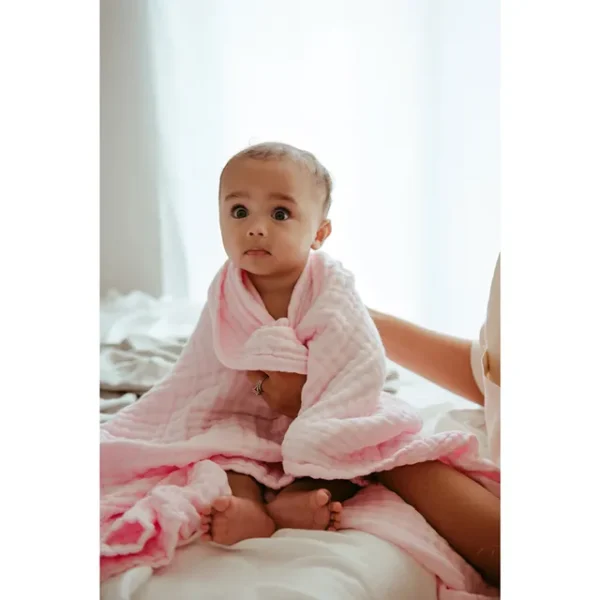 Anvi Baby – Set Of 2 Organic Muslin Bath Towel- Pink & White