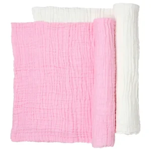 Anvi Baby – Set Of 2 Organic Muslin Bath Towel- Pink & White