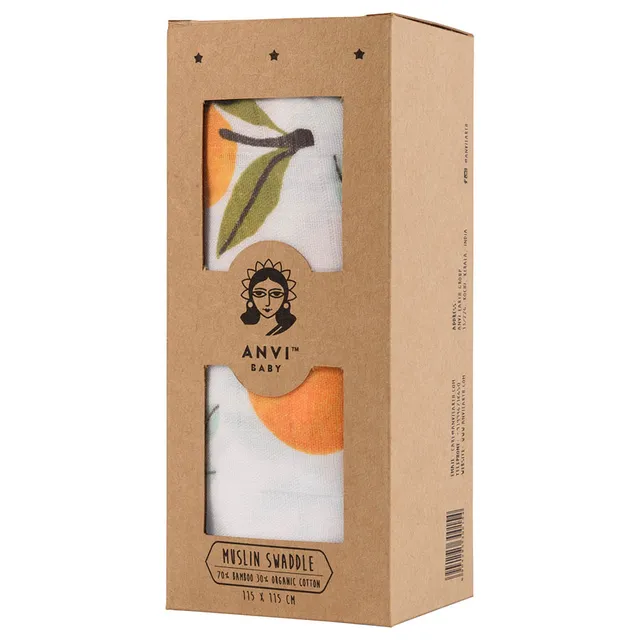 Anvi Baby - Bamboo Muslin Swaddle Wrap Tangerine Heaven