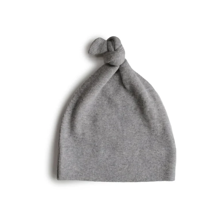 Mushie - Ribbed Baby Beanie Gray Melange