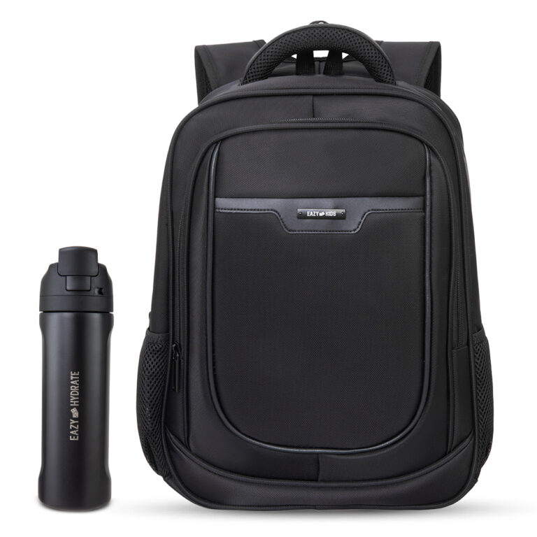 Eazy Kids 16” Backpack with laptop sleeve w/ Stainless Steel Water Bottle 710ml – Black