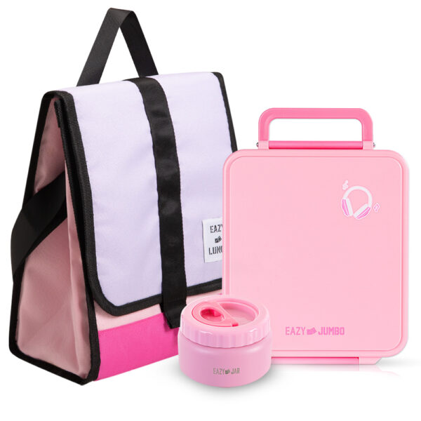 Eazy Kids – Insulated Lunch Bag w/ Jumbo Bento Lunch Box – Pink