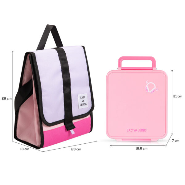 Eazy Kids – Insulated Lunch Bag w/ Jumbo Bento Lunch Box – Pink