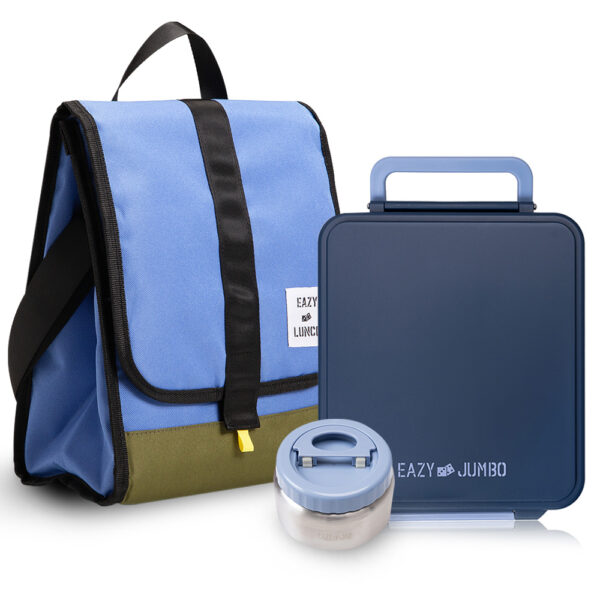 Eazy Kids – Insulated Lunch Bag w/ Jumbo Bento Lunch Box – Grey