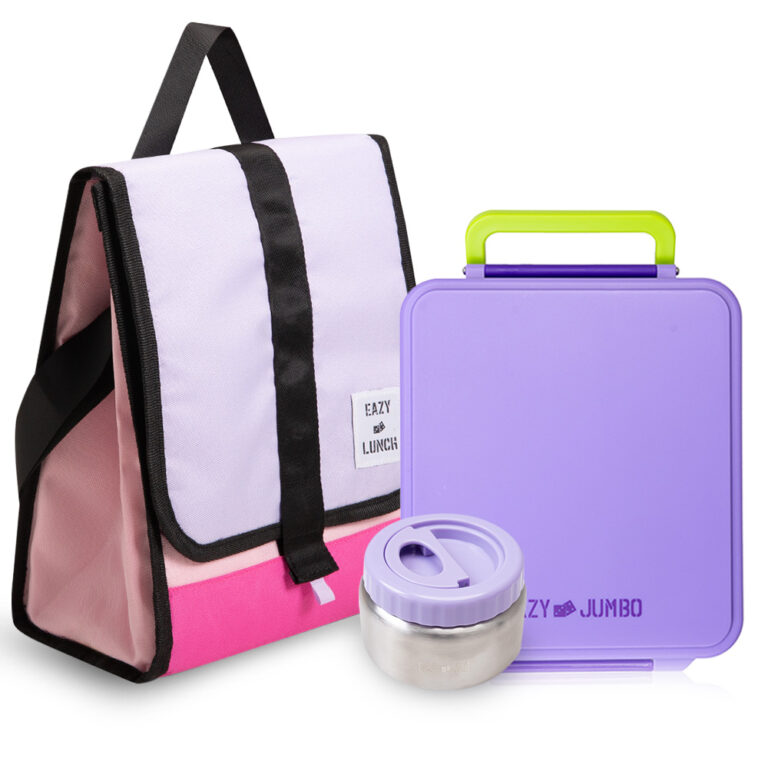 Eazy Kids - Insulated Lunch Bag w/ Jumbo Bento Lunch Box – Purple