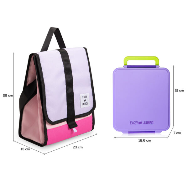Eazy Kids – Insulated Lunch Bag w/ Jumbo Bento Lunch Box – Purple