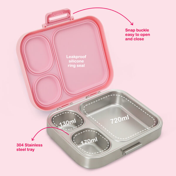 Eazy Kids – Premium Stainless Steel Lunch Box w/ Insulated Lunch Bag – Pink