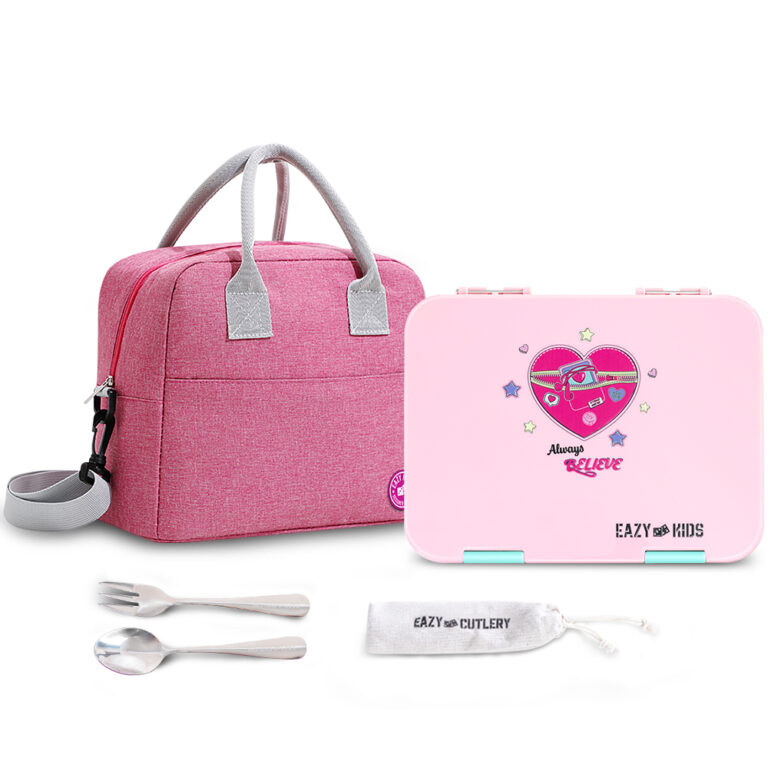 Eazy Kids Convertible Bento Lunch Box w/ Insulated Lunch Bag – Always Believe Pink
