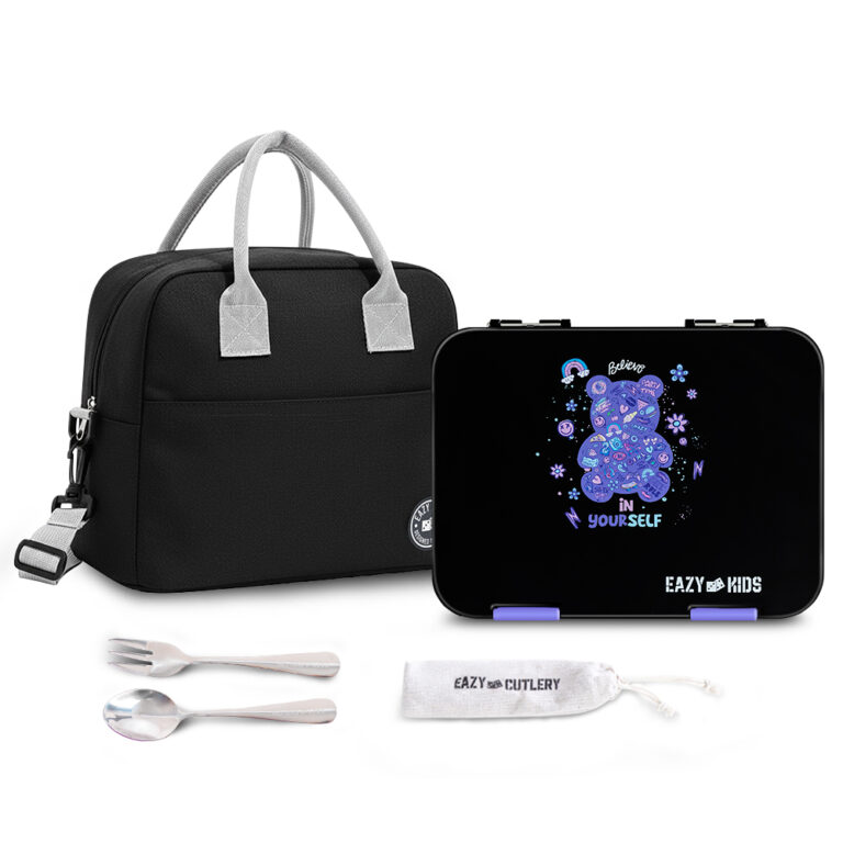 Eazy Kids - Convertible Bento Lunch Box w/ Insulated Lunch Bag – Teddy Black