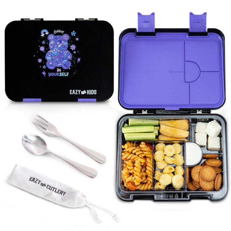 Eazy Kids - Convertible Bento Lunch Box w/ Insulated Lunch Bag – Teddy Black