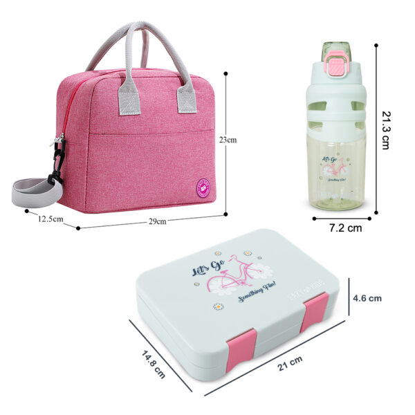 Eazy Kids – 4 Compartment Bento Lunch Box w/ Insulated Lunch Bag & Water Bottle 750ml – Bicycle Mint